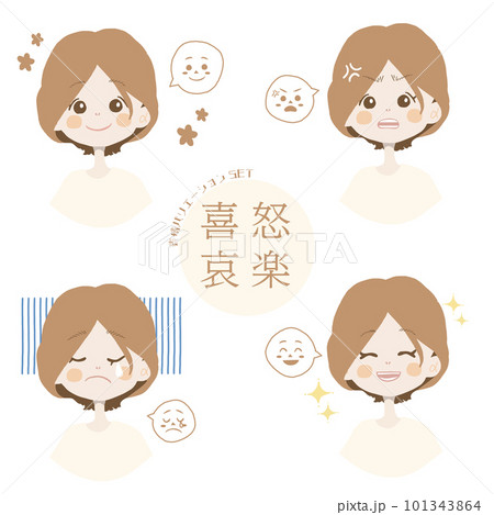 女の子の喜怒哀楽の表情4種セットイラスト 101343864