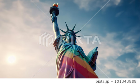 青空の中ではためくLGBTQのレインボーの旗と自由の女神・アメリカ(Generative AI) 青空の中ではためくLGBTQのレインボーの旗と自由の女神・アメリカ(Generative AI) 101343989