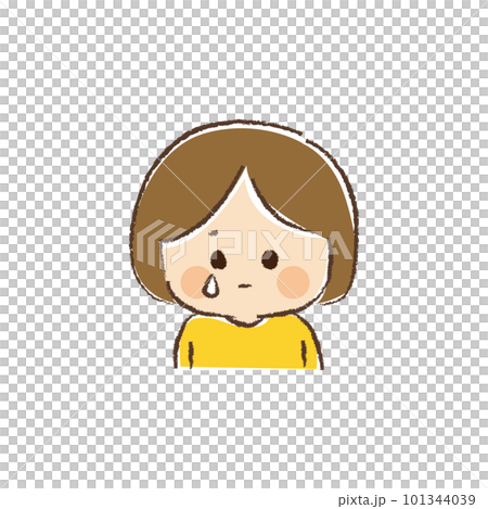 一隻眼睛流淚的中性孩子的上半身,表情悲傷 一隻眼睛流淚的中性孩子的上半身,表情悲傷 101344039