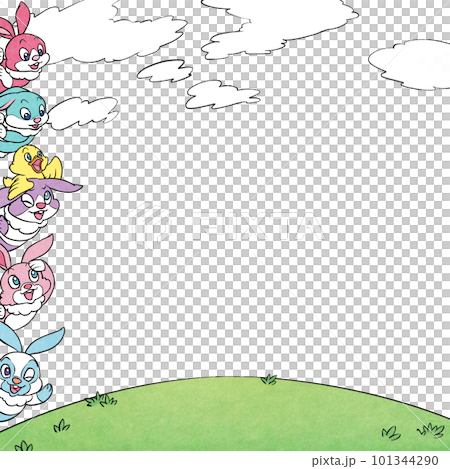 復活節，兔子，雲，草框架材料 101344290