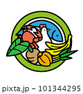南国の自然食材のイラスト　ロゴ、タロイモ、魚、カニ、鶏、バナナ、ココナッツ、空芯菜 101344295