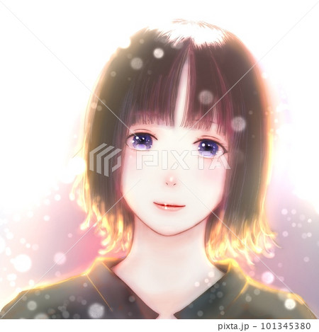 光のなかで微笑む女の子のカラーイラスト　光の粒子=有 101345380