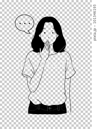 口元を隠し沈黙する女性 101346193