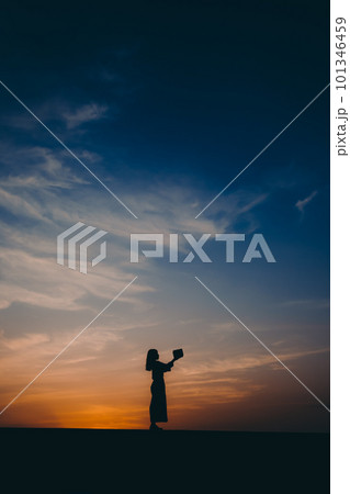 箱を持ったシルエットの女性 箱を持ったシルエットの女性 101346459