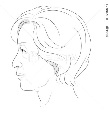 シニア 女性の横顔の線画イラスト 101346674