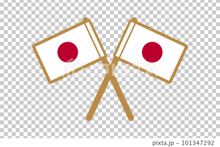 Illustration (color) of the Hinomaru (Japanese flag) crossed and hoisted 101347292