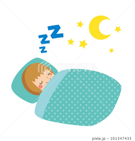 ぐっすりと眠る可愛い女の子のイラスト　クリップアート　白背景　ベクター 101347435