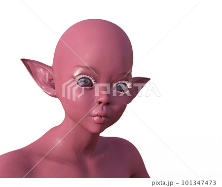 3d render. Portrait of a pink elf on a white background.  101347473