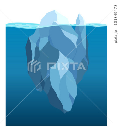 Iceberg floating in water. Arctic glacier. Futuristic polygonal illustration on blue background. Huge white block of ice drifts with massive underwater part Iceberg floating in water. Arctic glacier. Futuristic polygonal illustration on blue background. Huge white block of ice drifts with massive underwater part 101349478