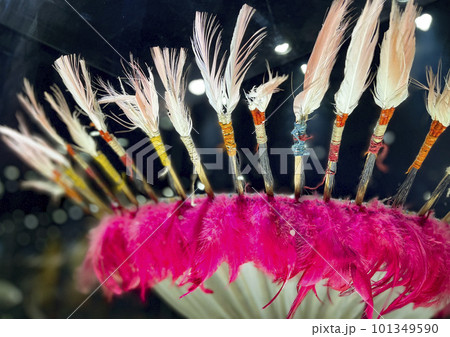 Bolivian anscient ornaments made from bird feathers Bolivian anscient ornaments made from bird feathers 101349590