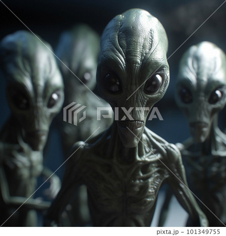 Alien attack or abduction or in a UFO space ship, visitor or scary world or universe with invasion, technology and martians. A close up or portrait of aliens for horror, strange and special effects. Alien attack or abduction or in a UFO space ship, visitor or scary world or universe with invasion, technology and martians. A close up or portrait of aliens for horror, strange and special effects. 101349755