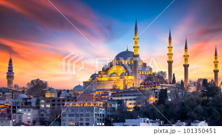 Suleymaniye Mosque Ottoman imperial mosque at sunset, Historical Suleymaniye Mosque Istanbul most popular tourism destination of Turkey, Golden Horn, Istanbul, Turkiey, Suleymaniye Mosque Ottoman imperial mosque at sunset, Historical Suleymaniye Mosque Istanbul most popular tourism destination of Turkey, Golden Horn, Istanbul, Turkiey, 101350451