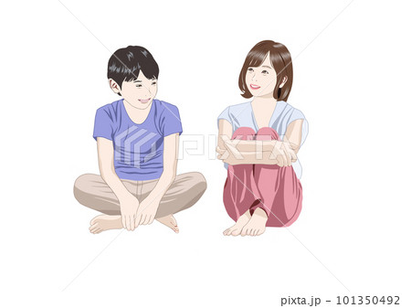 床に座る男女子供のイラストのイラスト素材 [101350492] - PIXTA