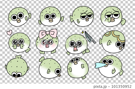 Pufferfish with various facial expressions 101350952