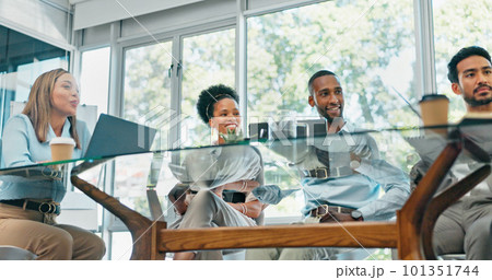 Business people, meeting and planning for strategy, brainstorming or schedule in the boardroom. Group of employee workers sharing ideas in team discussion, project plan or collaboration at the office 101351744