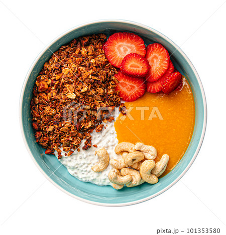 Isolated breakfast muesli bowl with strawberries 101353580