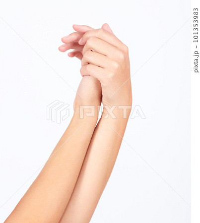 Woman, manicure hands or beauty skincare on studio background for healthcare wellness, self love dermatology and luxury massage. Zoom, model and touching fingers with grooming nails on white mock up Woman, manicure hands or beauty skincare on studio background for healthcare wellness, self love dermatology and luxury massage. Zoom, model and touching fingers with grooming nails on white mock up 101353983