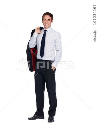 Business man, corporate portrait and success with leadership and ceo isolated on white background. Executive businessman, smile and mindset with vision, happy with professional mockup and leader 101354165