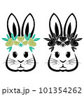 Rabbit with flowers and Easter bunny ears Illustration in black and white vector file.	 101354262