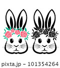 Rabbit with flowers and Easter bunny ears Illustration in black and white vector file.	 101354264