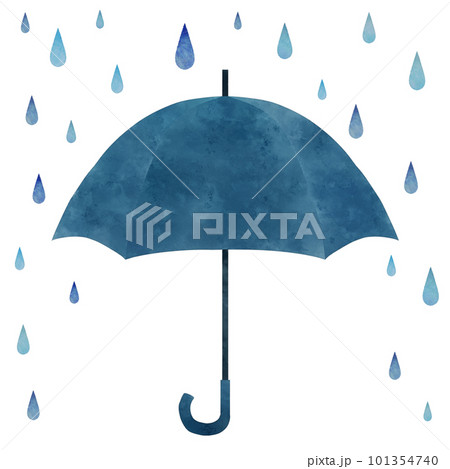 紺色の傘と雨の雫の水彩イラスト 101354740