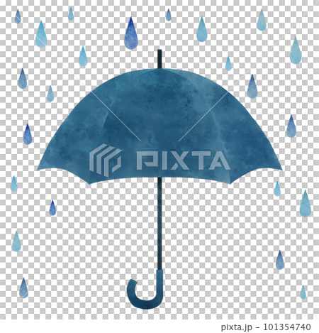 紺色の傘と雨の雫の水彩イラスト 101354740