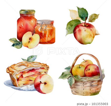 Apple Harvest collection Watercolor illustration, isolated on white. 101355003
