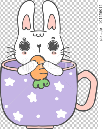 Cute happy smile white rabbit bunny in coffee cup adorable doodle cartoon drawing Cute happy smile white rabbit bunny in coffee cup adorable doodle cartoon drawing 101356012
