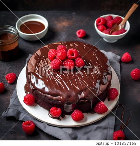 chocolate cake with raspberries and chocolate...のイラスト素材 [101357168] - PIXTA
