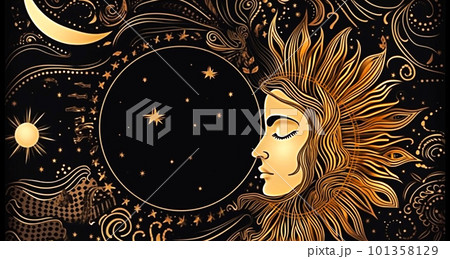 Sun and moon, esoteric concept, fortune telling predictions.Generative AI 101358129
