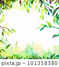水彩の新緑の葉と森のイラストフレーム背景 101358380
