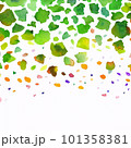 水彩の抽象的なカラフルな葉っぱが舞う背景イラスト 101358381
