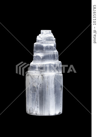 Macro mineral stone Selenite Gypsum on a black background 101359785