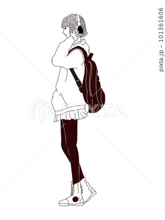 音楽を聴く少女 101361606