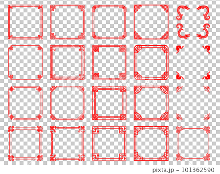中華風の赤い角装飾フレームセット 101362590