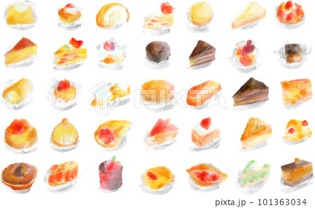 水彩の手描きケーキアイコンイラストセット 水彩の手描きケーキアイコンイラストセット 101363034