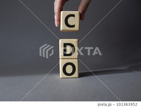 CDO - Collateralized Debt Obligation symbol. Wooden cubes with word CDO. Beautiful grey background. Businessman hand. Business and Collateralized Debt Obligation concept. Copy space. 101363952