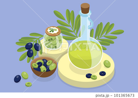3D Isometric Flat Vector Conceptual Illustration of Olive Products 3D Isometric Flat Vector Conceptual Illustration of Olive Products 101365673