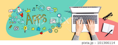 Apps theme with person using a laptop Apps theme with person using a laptop 101366114