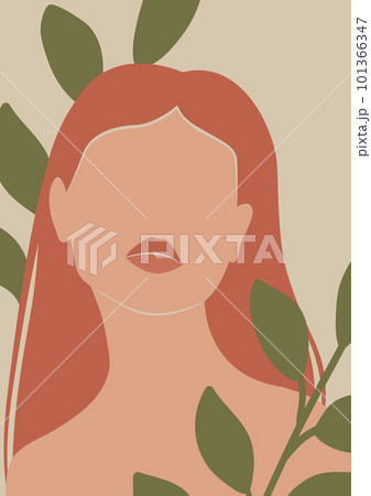 Abstract illustration of young woman with leaves. Contemporary art poster Abstract illustration of young woman with leaves. Contemporary art poster 101366347