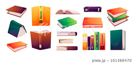 Books collection. Pile of college textbooks, paper book with cover, study reading education concept. Vector different colorful books illustration 101366470