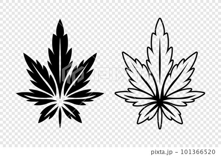 Cannabis Leaves. Hemp, Cannabis Leaf Silhouette, Flat, Outline Icon Set Closeup Isolated. Growing Medical Marijuana. Vector Illustration 101366520