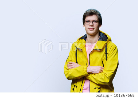 Handsome guy posing in outwear, on white background 101367669