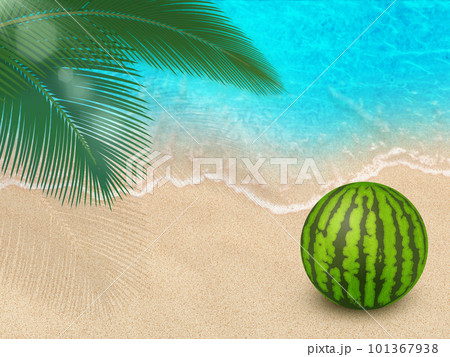 夏の青い海と白い砂浜の夏スイカ 夏の青い海と白い砂浜の夏スイカ 101367938
