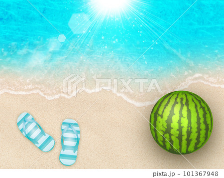 夏の青い海と白い砂浜の夏スイカ 夏の青い海と白い砂浜の夏スイカ 101367948
