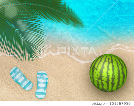 夏の青い海と白い砂浜の夏スイカ 101367950