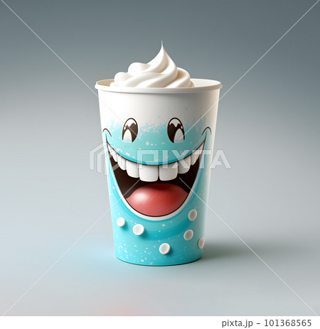 3d Rendering Smile Character Cup. Cheerful 3D with a cold drink on white background. 101368565