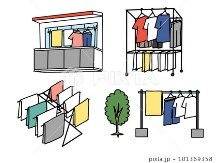 洗濯物を干しているさまざまなケースのイラスト素材 101369358