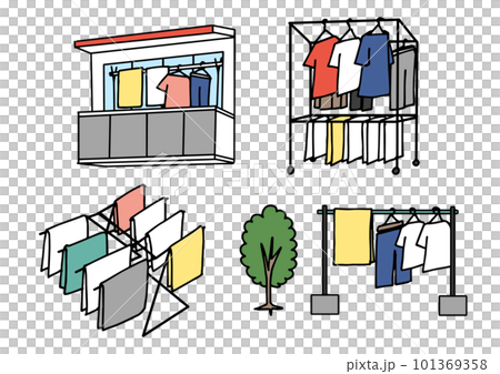 洗濯物を干しているさまざまなケースのイラスト素材 101369358