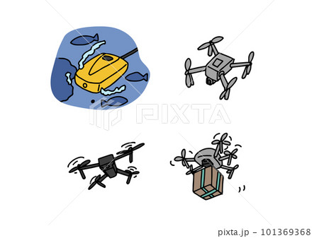 飛ぶドローンのイラスト素材セット 飛ぶドローンのイラスト素材セット 101369368